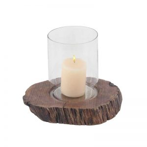 Rustic 10 x 11 Inch Glass Hurricane Candle Holder with Wooden Base