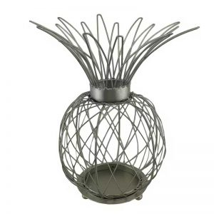 Satin Silver Finish Metal Wire Pineapple Shaped Candle Cage 15 in.