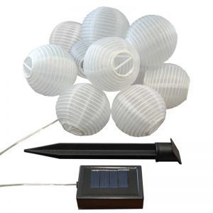 Solar Powered String Light with 3-inch White Nylon Lanterns (Set of 10)